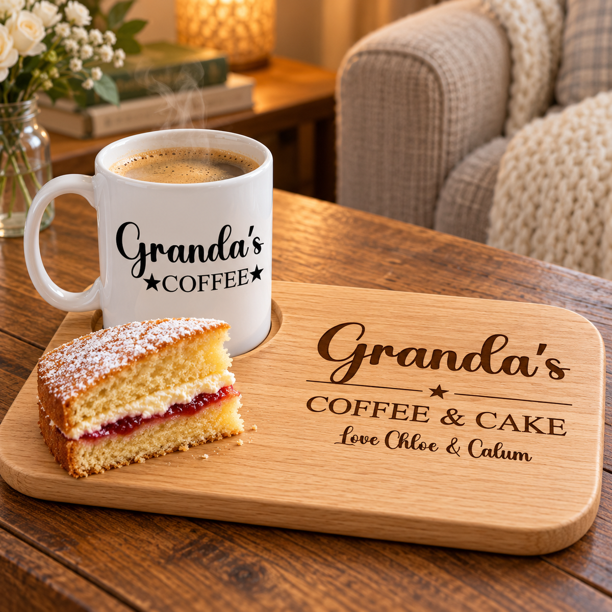 Men’s Personalised Coffee & Cake Board with Optional Matching Mug