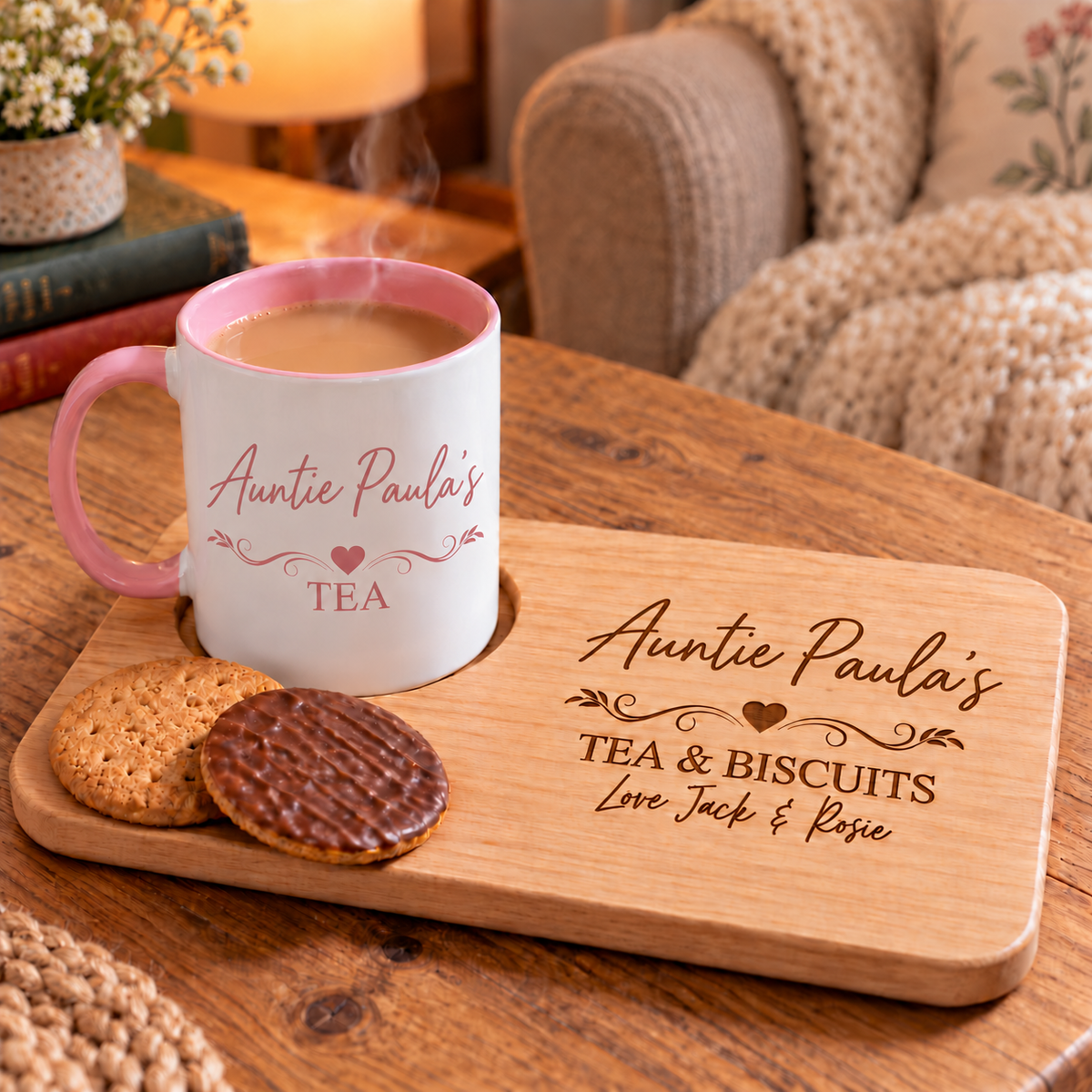 Ladies Personalised Tea & Biscuits Board with Optional Matching Mug