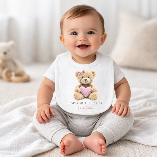 Teddy Heart Mothers Day - Pink Bib