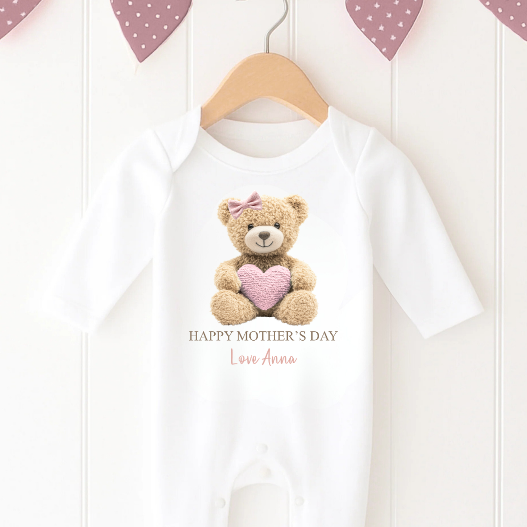 Heart Teddy Mothers Day Romper - Pink