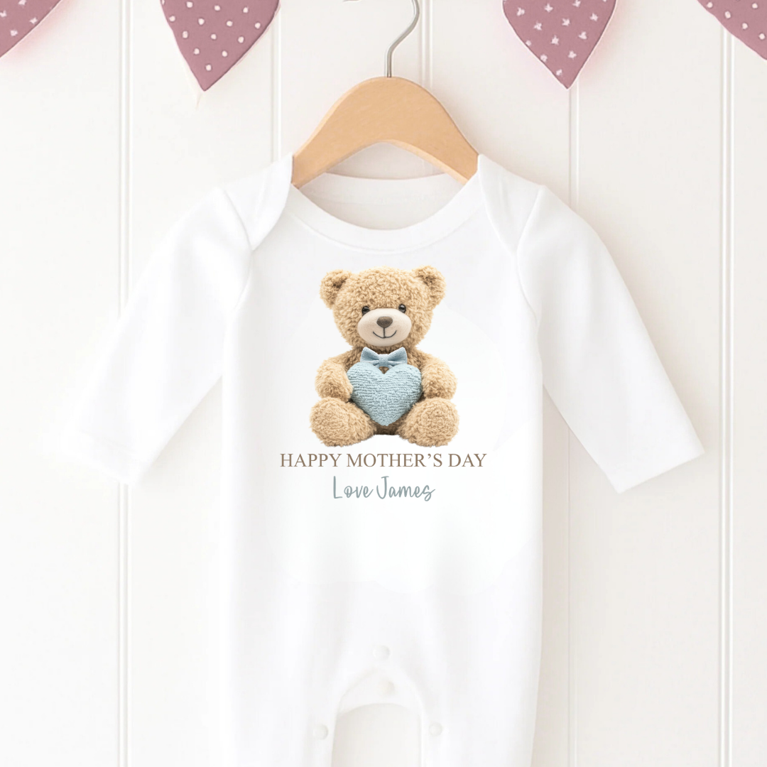 Heart Teddy Mothers Day Romper - Blue