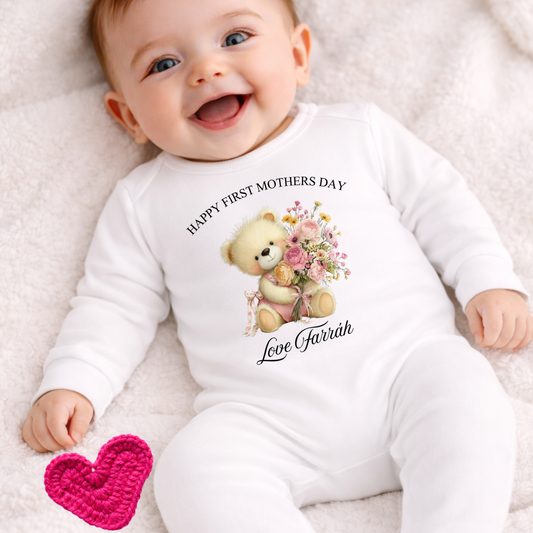 Teddy Flowers Mothers Day Romper