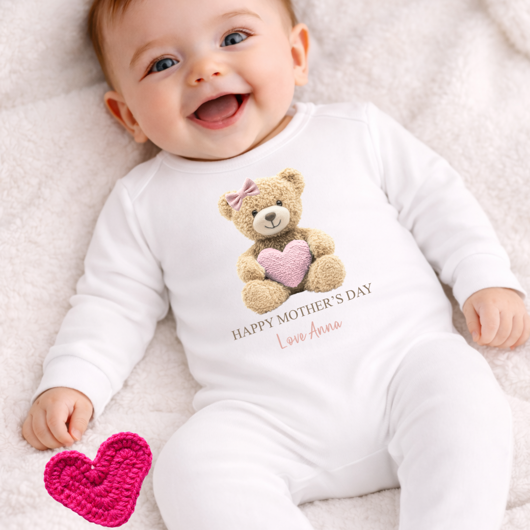 Heart Teddy Mothers Day Romper - Pink
