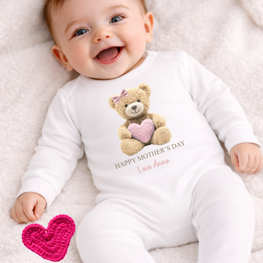 Heart Teddy Mothers Day Romper - Pink