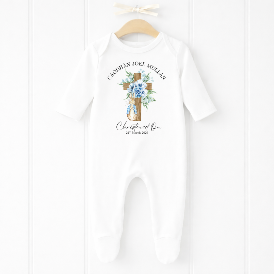 Christening Romper - Little Rabbit Blue