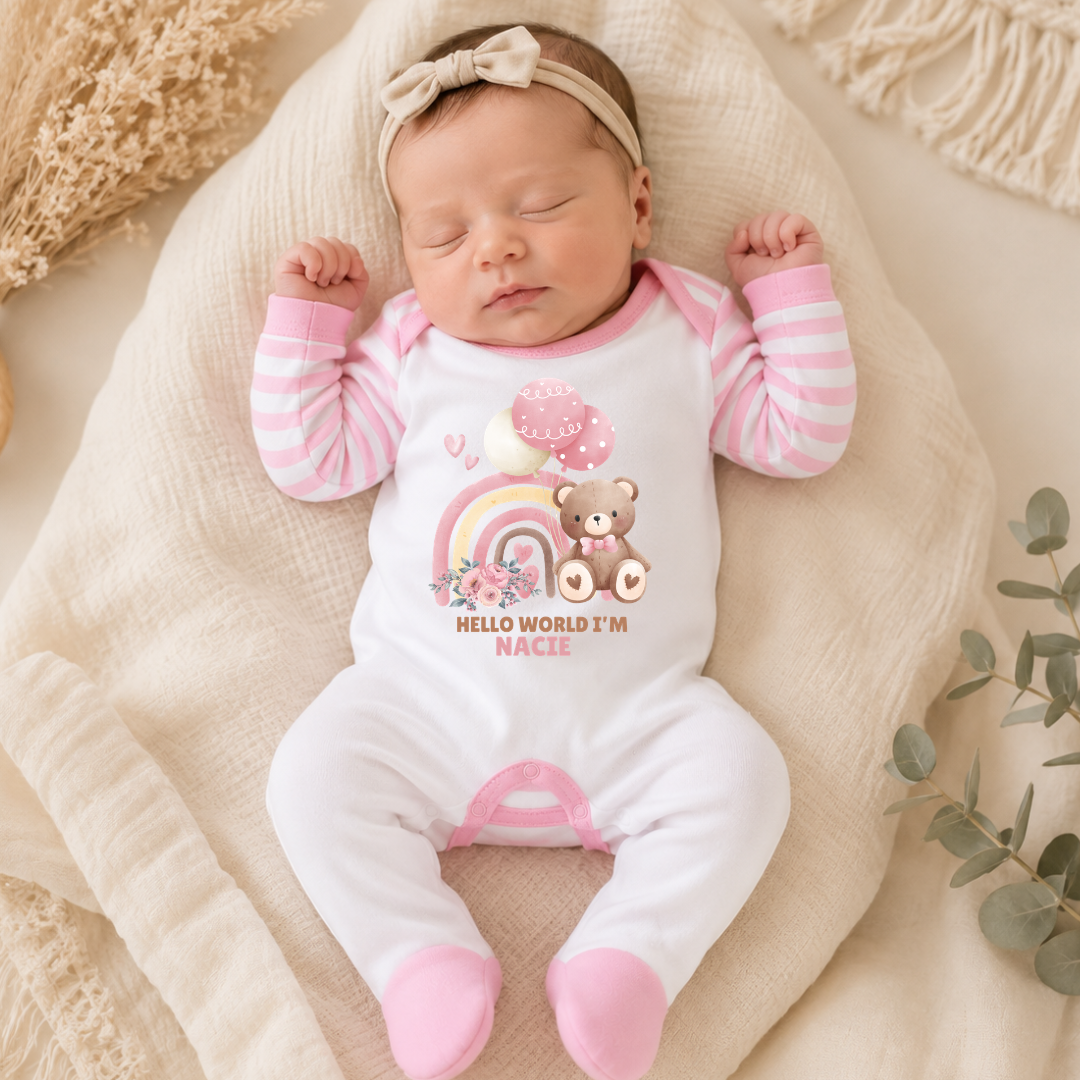 Hello World Personalised Baby Romper - Pink