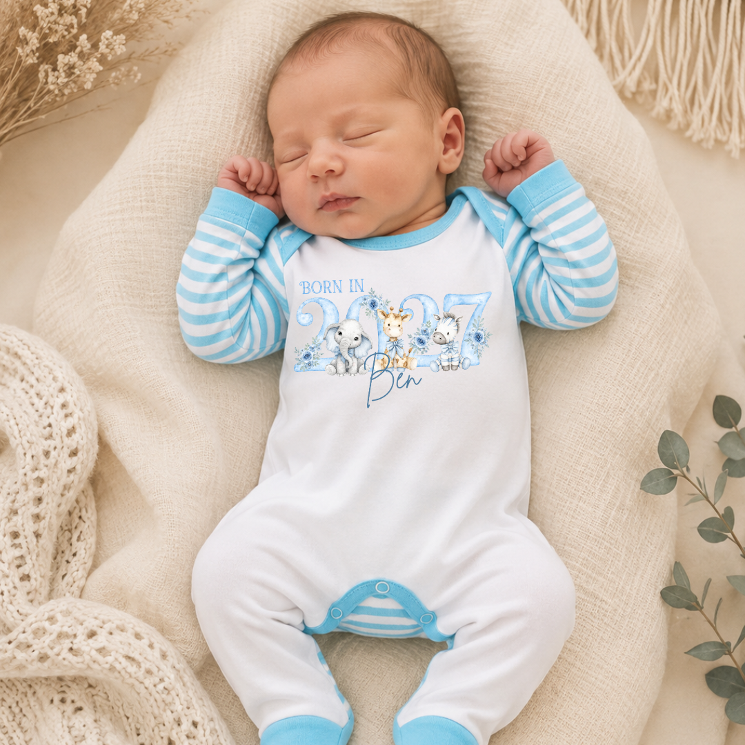 Born in 2027 Personalised Baby Romper - Blue