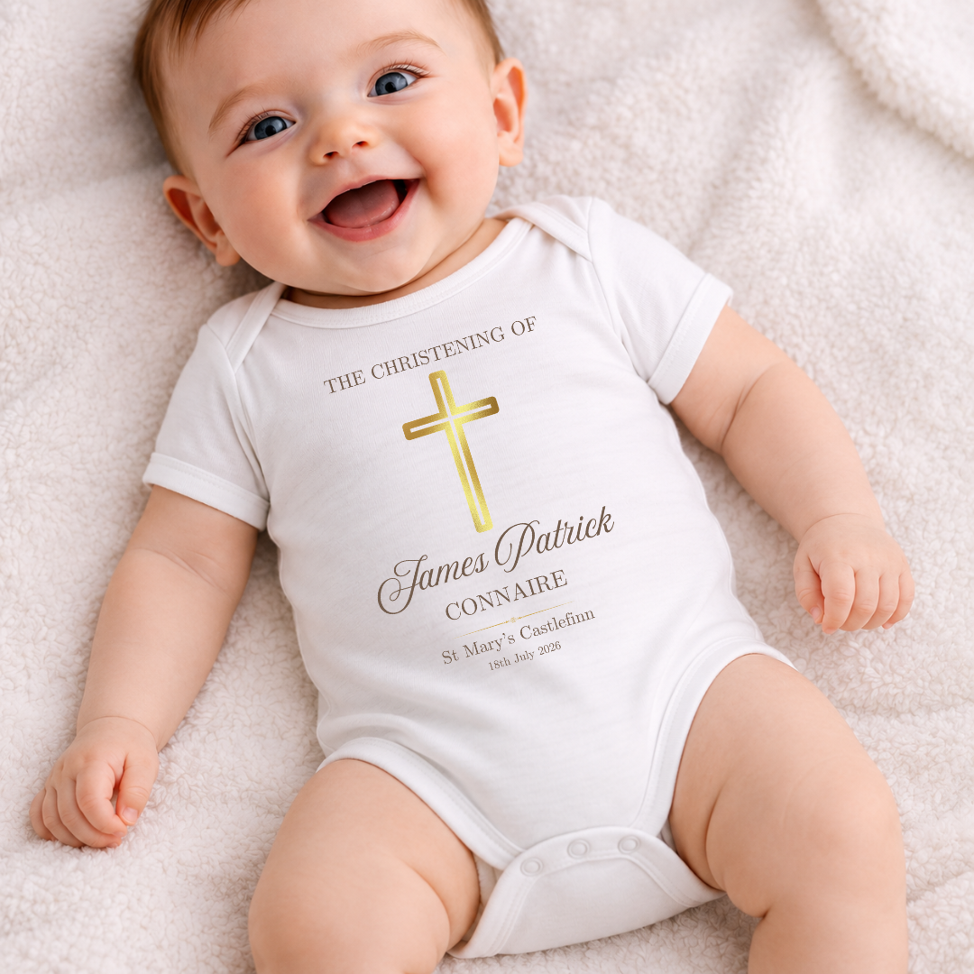 Christening Vest - Gold Cross