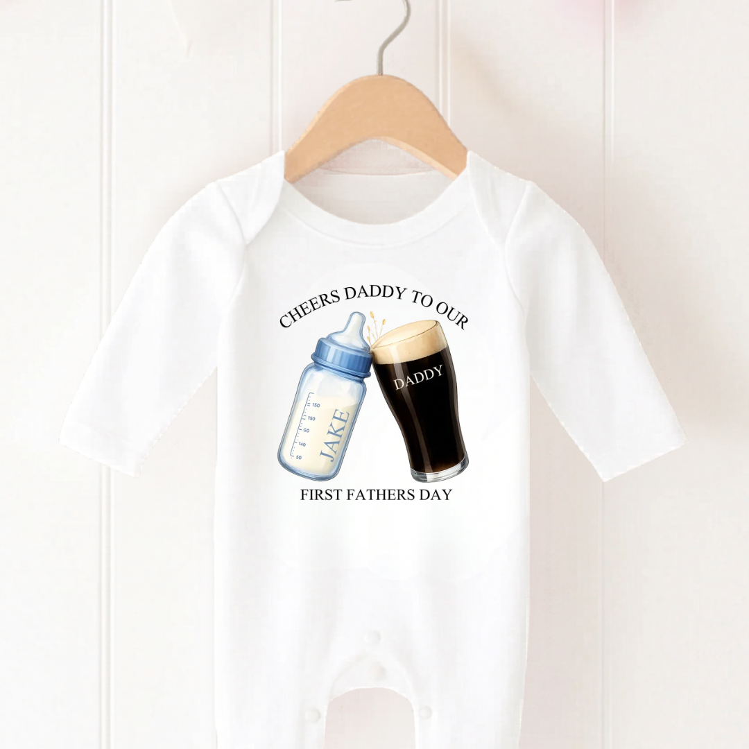 Cheers Daddy To Our First Father’s Day Romper-Blue