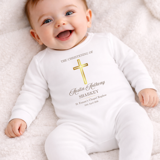 Christening Romper - Gold Cross