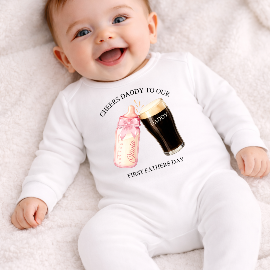Cheers Daddy To Our First Father’s Day Romper - Pink