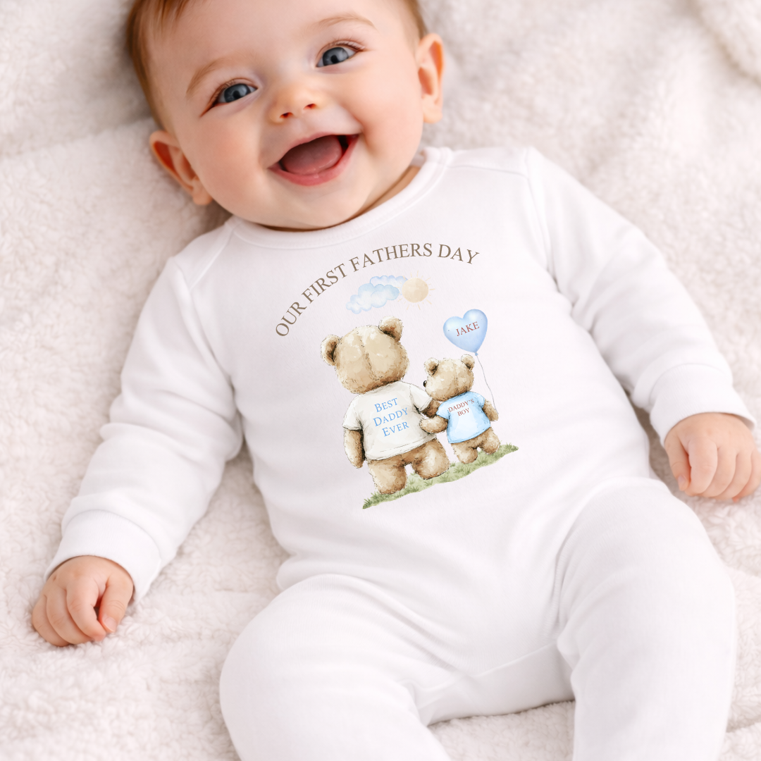Our First Father’s Day Personalised Baby Romper - Blue