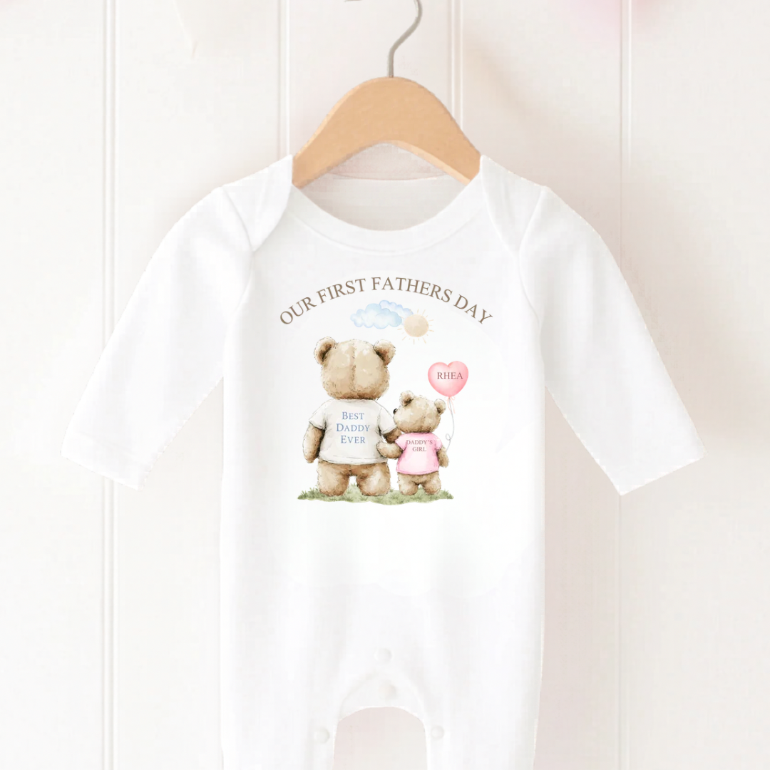 Our First Father’s Day Personalised Baby Romper - Pink
