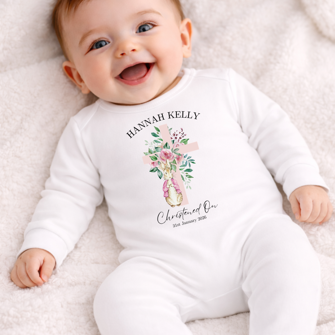 Christening Romper - Little Rabbit Pink