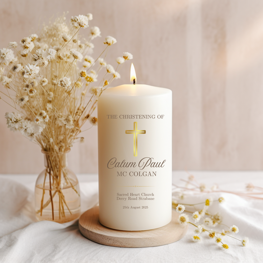 Christening Candle with a Gold Cross