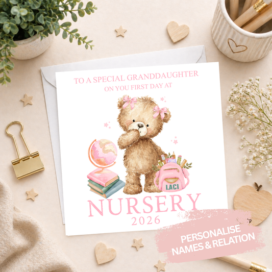 Personalised First Day at Nursery Card 2026 - Pink