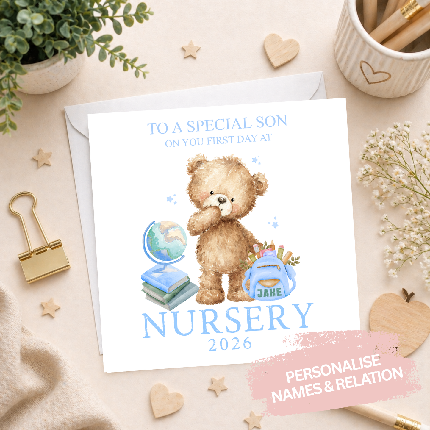 Personalised First Day at Nursery Card 2026 - Blue