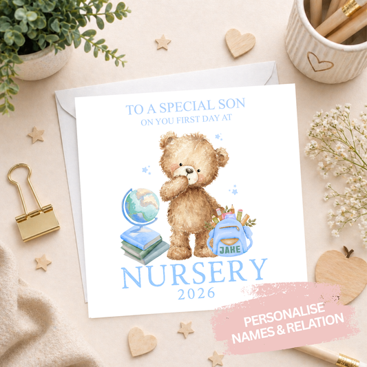 Personalised First Day at Nursery Card 2026 - Blue