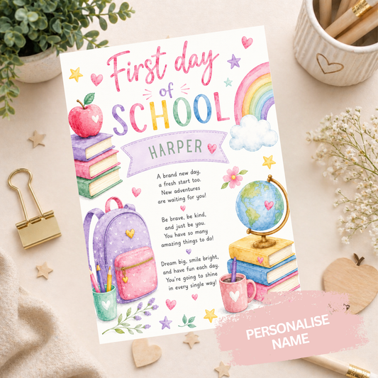 Personalised First Day at School Card - Pink