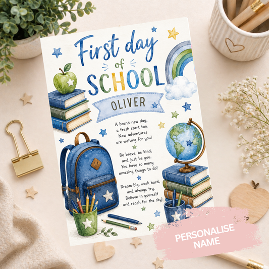 Personalised First Day at School Card - Blue