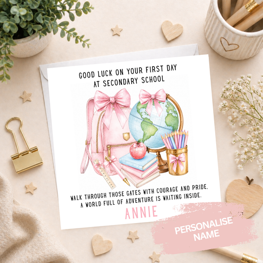 Personalised First Day at Secondary School Card - Pink