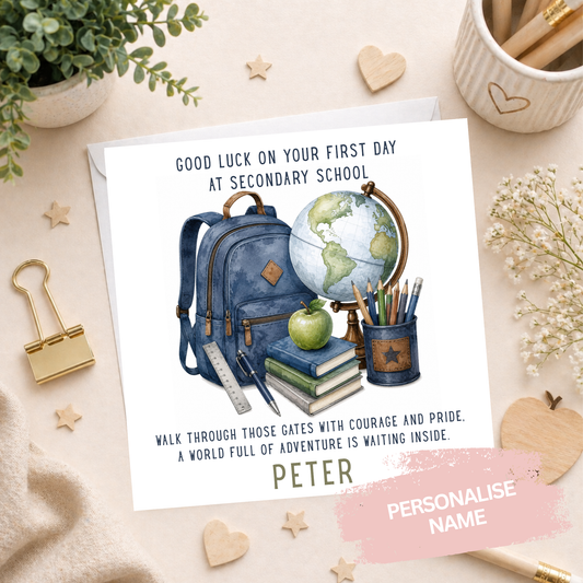 Personalised First Day at Secondary School Card - Blue