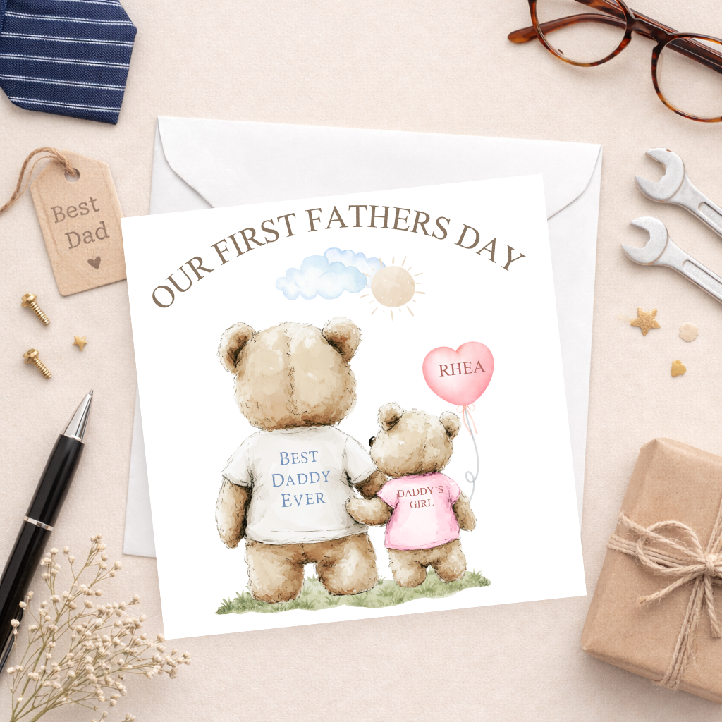 Our First Father’s Day Personalised Teddy Bear Card - Pink