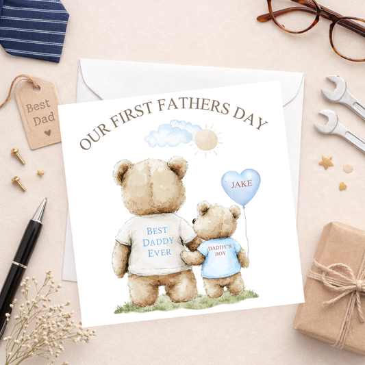 Our First Father’s Day Personalised Teddy Bear Card - Blue