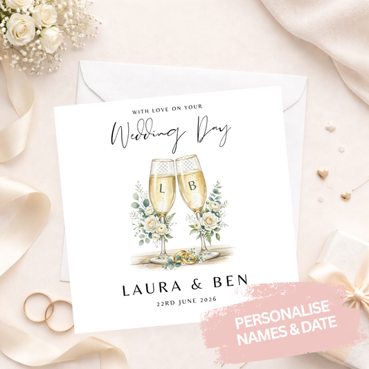 Champagne Personalised Wedding Card