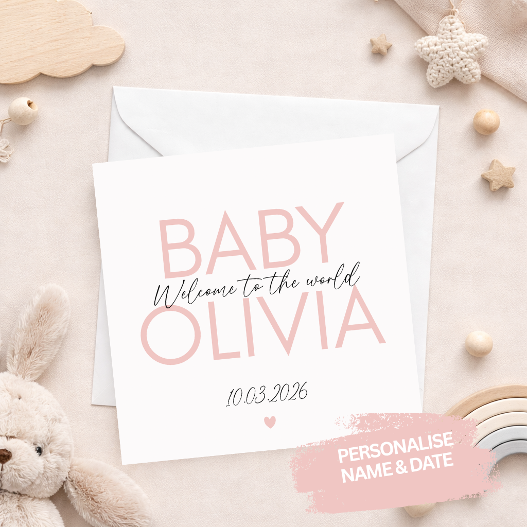 Welcome To The World Baby Card Name Card - Pink