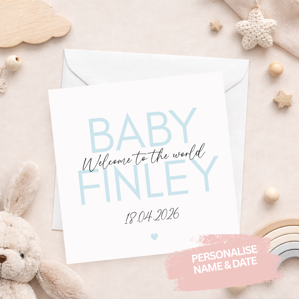 Welcome To The World Baby Card Name Card - Blue