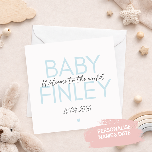 Welcome To The World Baby Card Name Card - Blue