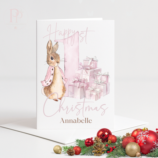 First Christmas Greetings Card - Little Bunnies