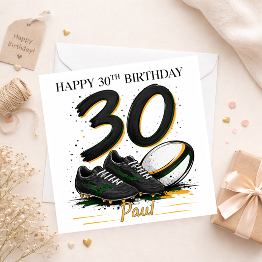 Personalised Rugby 30th Birthday Card
