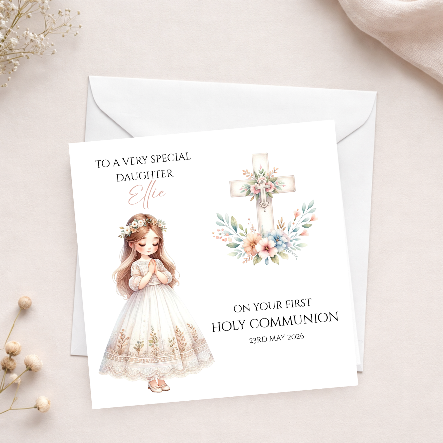 Bohemian Girl Personalised Communion Card