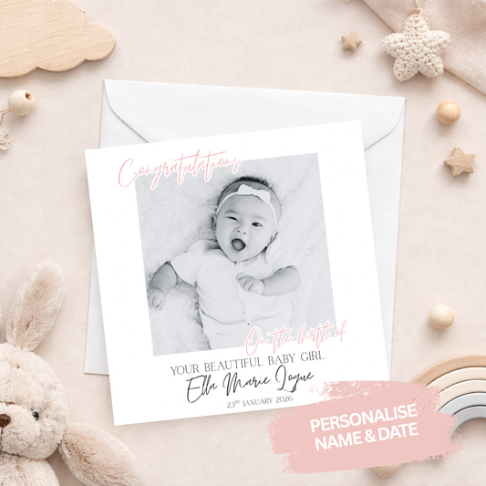 Personalised Baby Boy Photo Card - Girl
