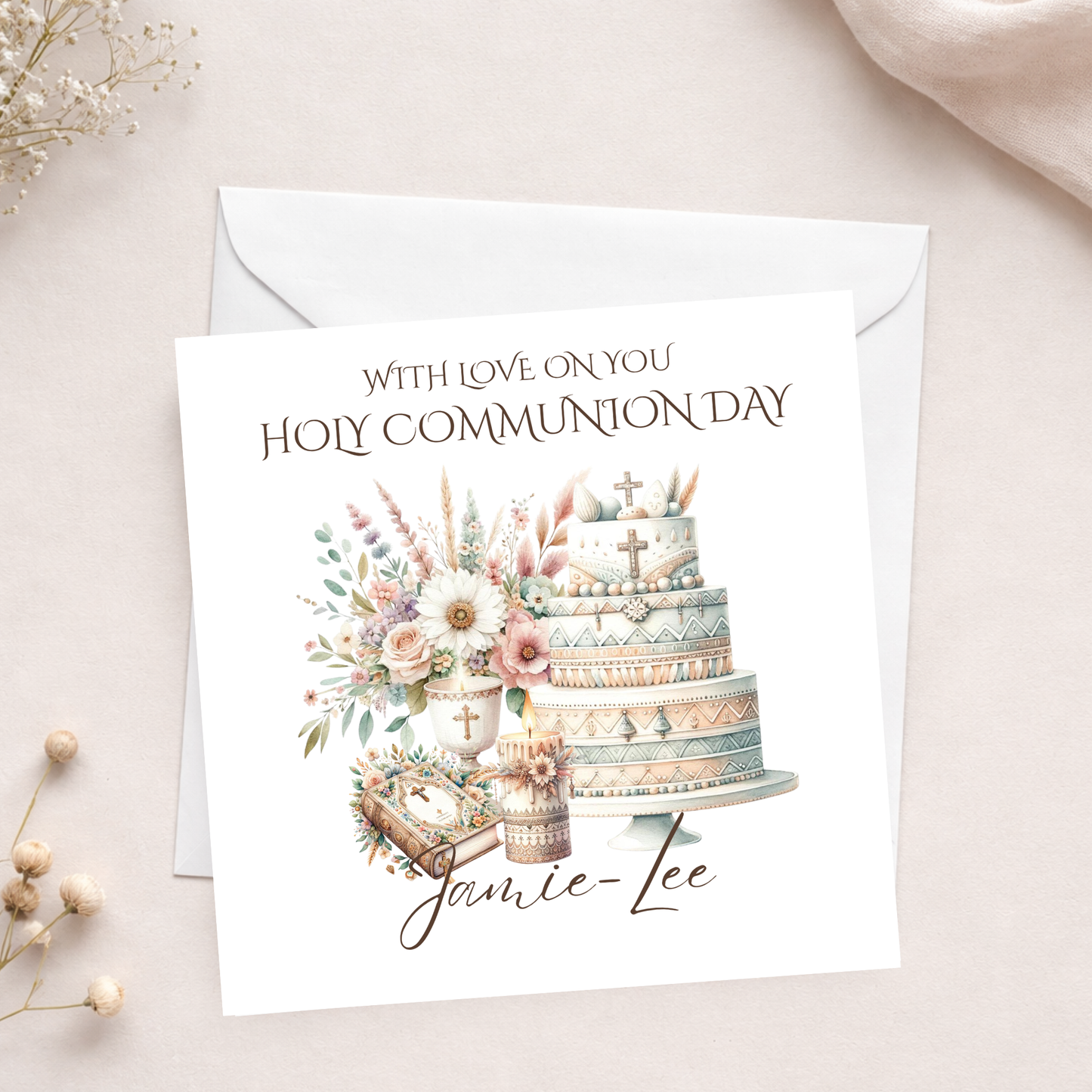 Bohemian Style Personalised Communion Card