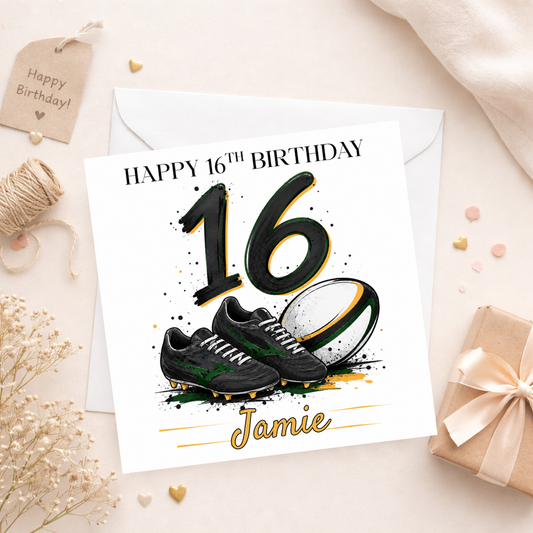 Personalised Rugby 16th Birthday Card