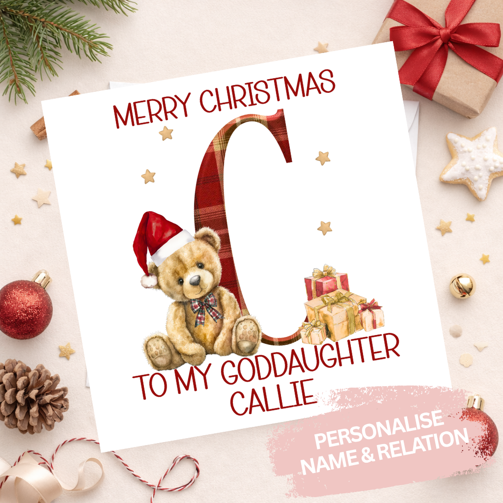 Personalised Christmas Teddy Initial Card
