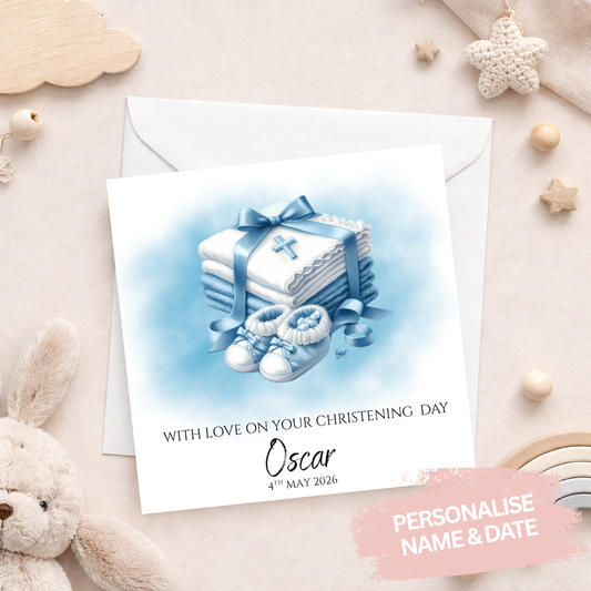 Personalised Baby Boy Booties Card