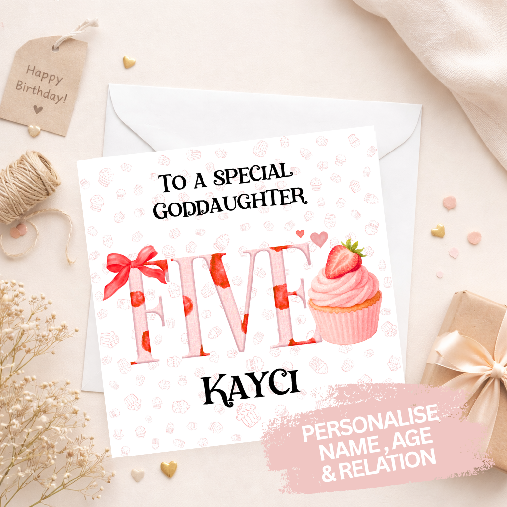 Girls Birthday Card - Strawberry Cupcake