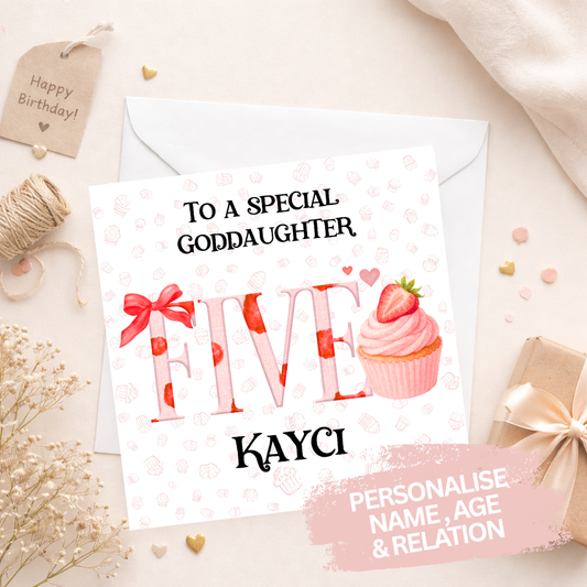Girls Birthday Card - Strawberry Cupcake