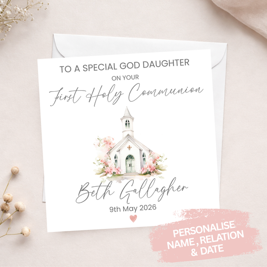 Pink Chapel Personalised Communion Card