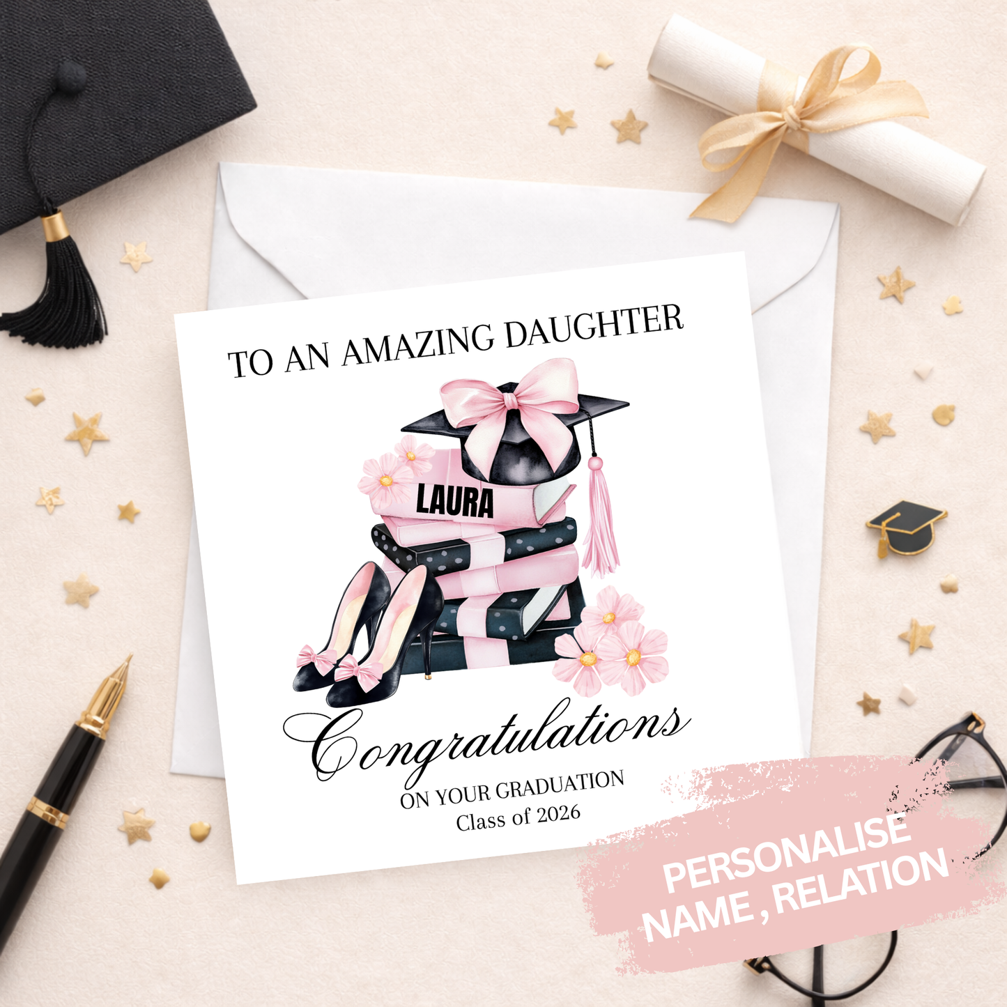 Cap & Heels Personalised Graduation Card