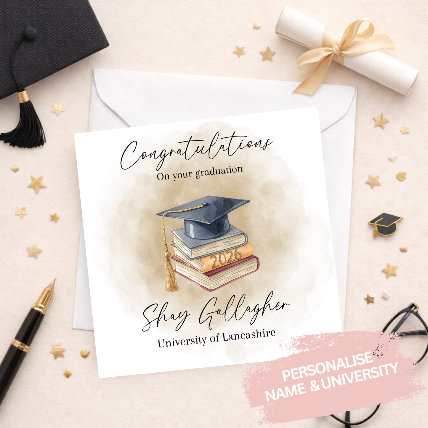 Cap & Books Personalised Graduation Card