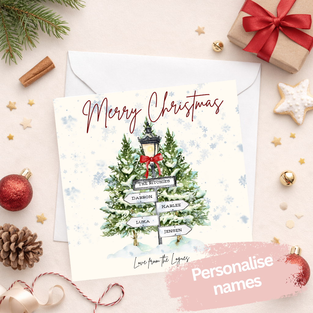 Personalised Family Christmas Card | Christmas Signpost Card | Custom Family Names Christmas Card