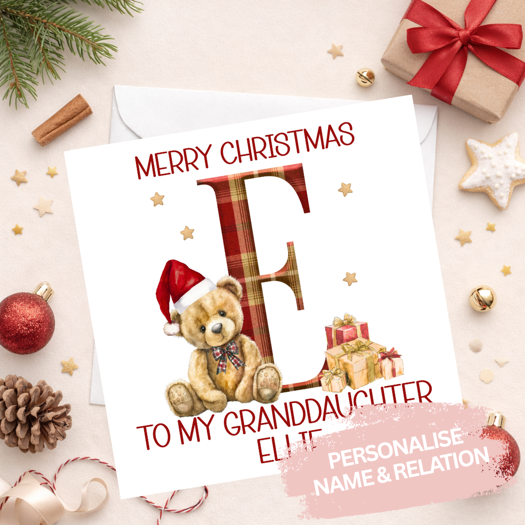 Personalised Christmas Teddy Initial Card