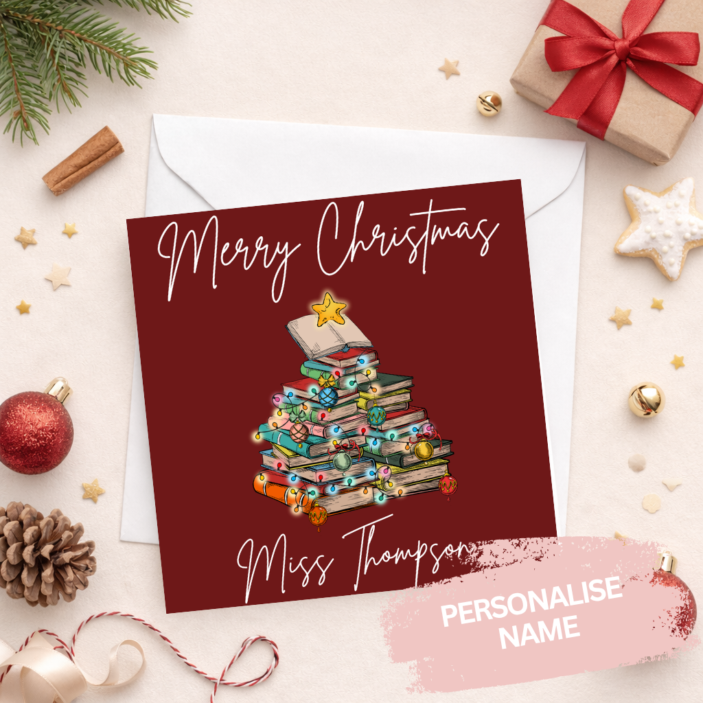 Personalised Teacher Christmas Card with Book Tree