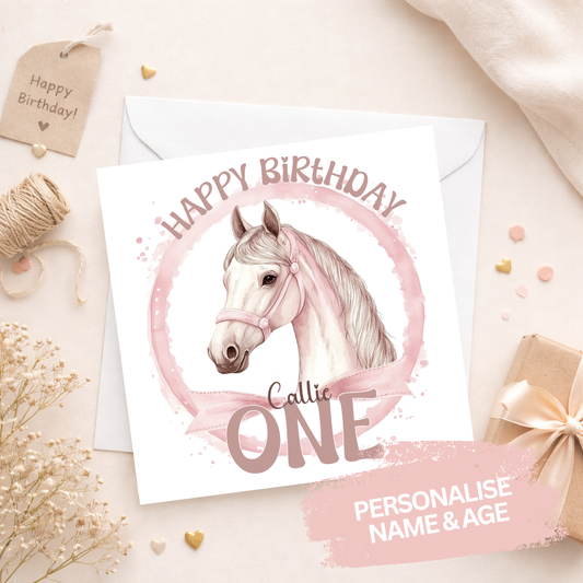 Girls Birthday Card - Little Pink Horse