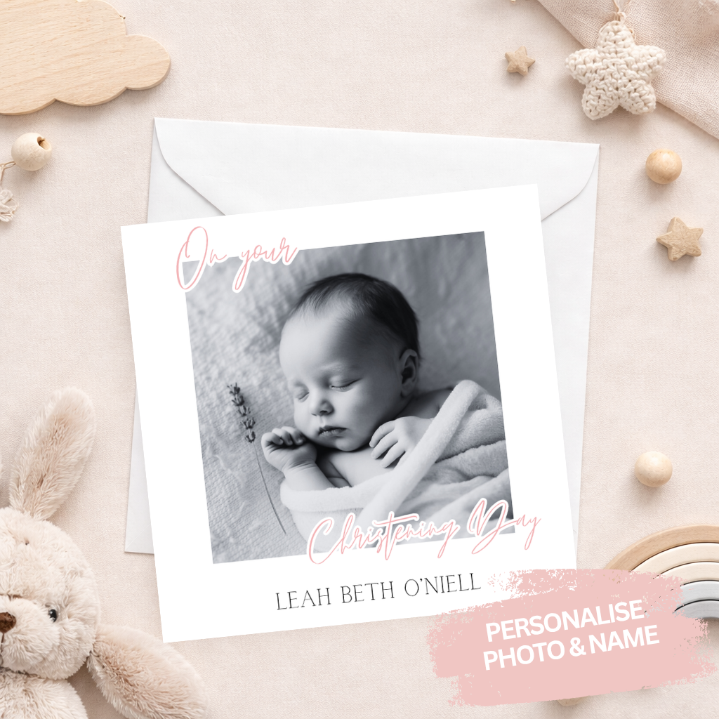 Personalised Photo Christening Card - Pink